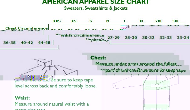 American Apparel Hoodie Size Chart
