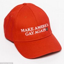 Statement piece: American Apparel has brought a swipe at Donald Trump by advertising 'Make America Gay Again' campaign, which includes a limit, pictured, when you look at the screen of the ny shop in Trump Plaza