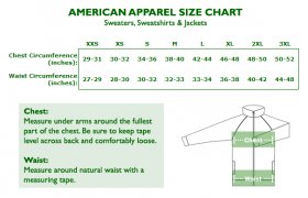 American Apparel Hoodie Size Chart